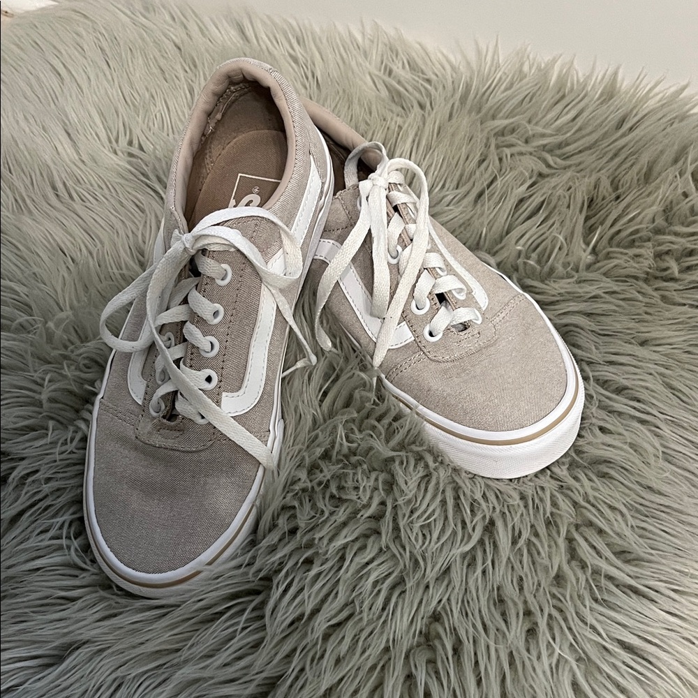 Vans Classic Low-Top Sneakers in Light Taupe and White